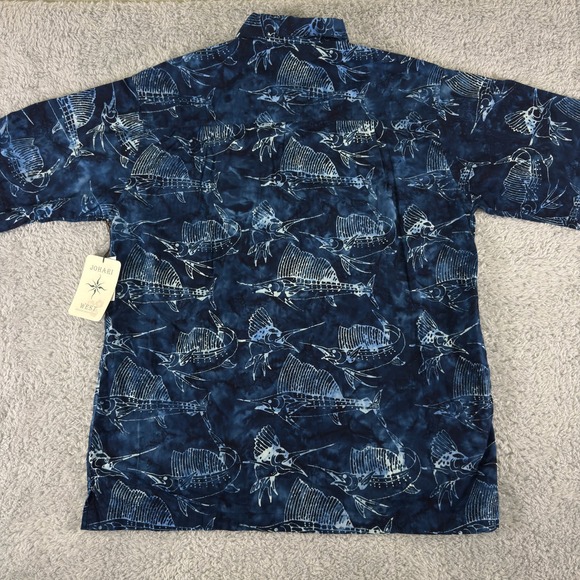 Johari West Mens Batik Sailfish Blue Cotton Hawaiian Button Down Shirt XLT NWT - Picture 4 of 8